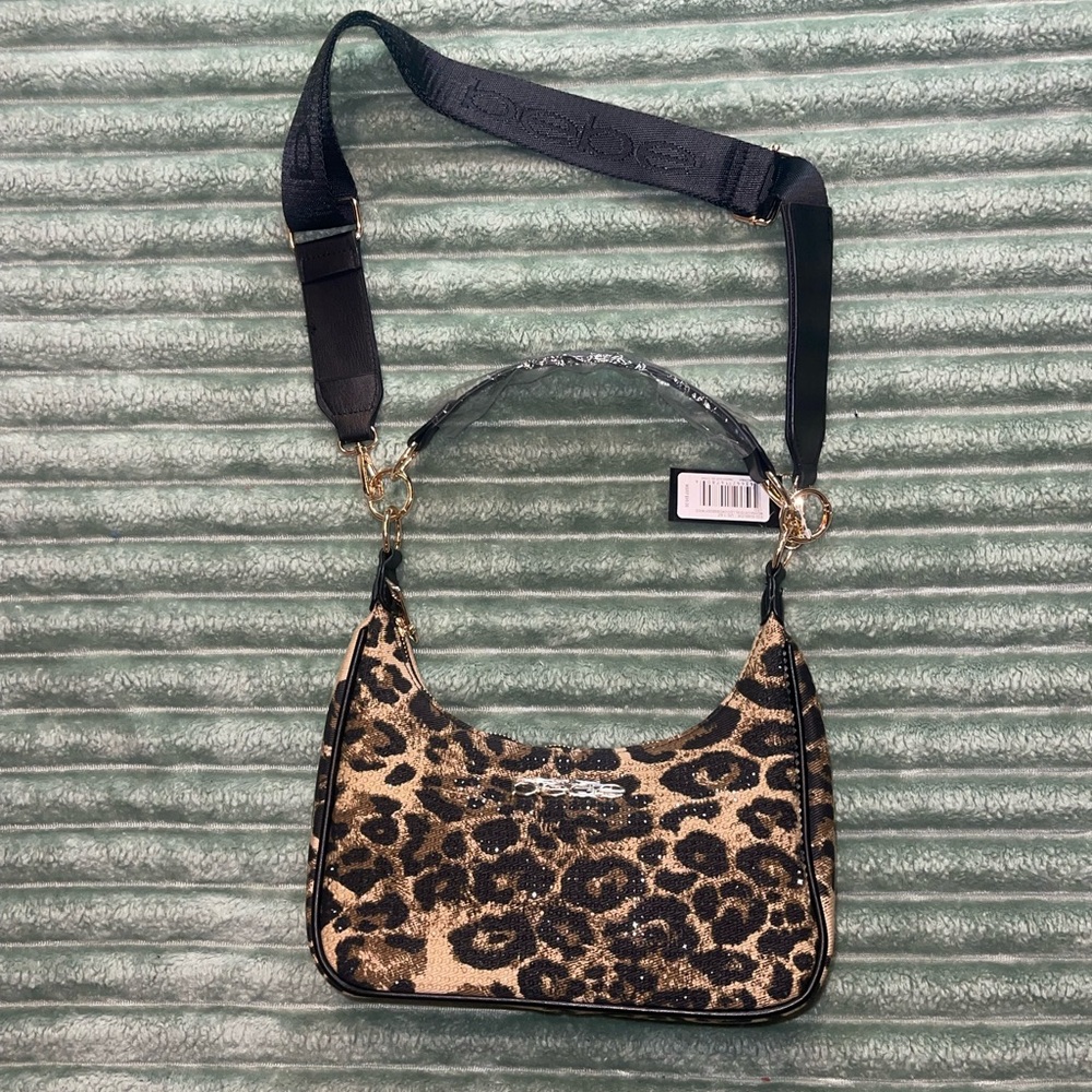 bebe bedazzled cheetah print shoulder bag